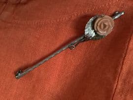 A Faux  Coral Jabot Pin  - 1930s Chrome and Casein  Rose Brooch