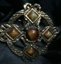 A Golden Celtic Cross Vintage Scarf Ring - Faux Jewels