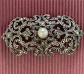 A Large Blister Pearl, Silver and Marcasite  Brooch Circa 1910 - 1920