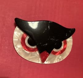 A Lea Stein Wise Owl Face Pin - Designer  Signed Owl Brooch