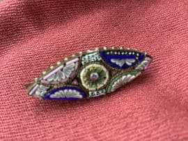 A Lozenge Shape Antique Micro Mosaic Brooch - Victorian Pin