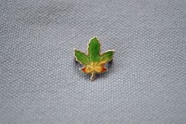 A Miniature Canadian Maple Leaf Pin - Enamel and Silver - More GREEN colour!