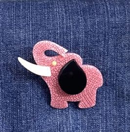A Pink Baby Elephant Pin by Lea Stein - Vintage Small Elephant Brooch