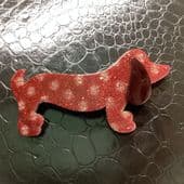A  Red  Glitter Silver Spotted Fantasy  Dachshund Brooch  signed Lea Stein Paris