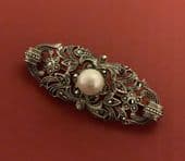 A Small Blister Pearl, Silver and Marcasite  Brooch Circa 1910 - 1920