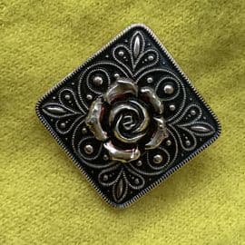 A Square Floral Scarf Clip in a pink toned aluminium - 1950s Rose Scarf Ring