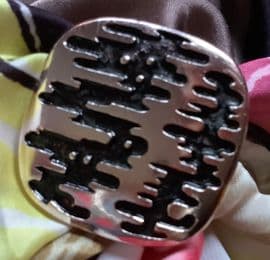 A Square Mid Century Modern Scarf Clip in a pink toned aluminium - 1950s Abstract Pattern Scarf Ring