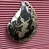 A Sterling Silver Niello work Pin from Siam -   Goddess Brooch