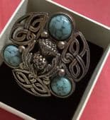 A Thistle Celtic Knot Miracle Scarf Ring - Turquoise Stones