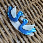 A  Two Little Ducks Brooch by Lea Stein Paris - Blue and Cream Birdies Pin