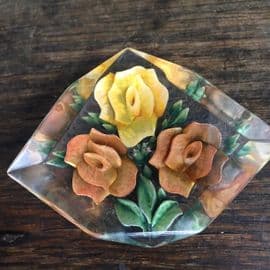 A very large 1940s to 1950s Lucite Brooch - Bronze and Yellow Roses Brooch On hold
