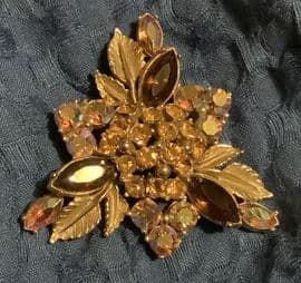 A Vintage designer signed SPHINX Jewelled Brooch in Autumn Colours