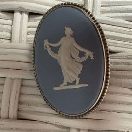 A Wedgwood Blue Ceramic Cameo Brooch in Sterling Silver Mount