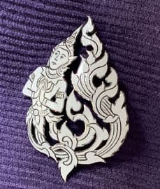 A White Enamel Silver Brooch from Siam in the shape of a Leaf