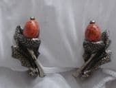 Acorn Clip-on Earrings with Art Glass Gem