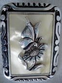Aluminium Scarf Clip 1950's with Pearl Lucite Panel and Silver-tone Butterfly on Flower Design