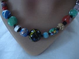 Antique and Vintage Glass Bead Necklace with sterling silver clasp (SOLD)