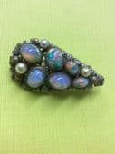 Antique Bohemian Brooch circa 1900 - 1920 set with Faux Opals and Pearls