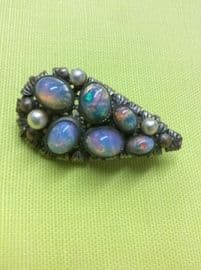 Antique Bohemian Brooch circa 1900 - 1920 set with Faux Opals and Pearls