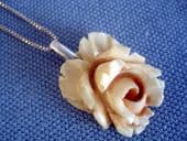 Antique Carved Bone Rose Pendant (Large Size) on New Silver Chain (SOLD)