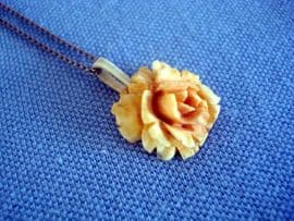 Antique Carved Bone Rose Pendant(Small Size) on New Silver Chain (SOLD)