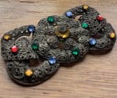 Antique Pressed Filigree  Jewelled Brooch - Vibrant Colours- Early 20th Century