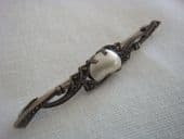 Antique Scandinavian Silver Bar Brooch with Blister Pearl and Marcasite Decoration