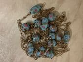 Antique Venetian Glass Goldstone ‘Wedding Cake” Bead Necklace on Rolled Gold Wires