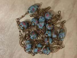 Antique Venetian Glass Goldstone ‘Wedding Cake” Bead Necklace on Rolled Gold Wires