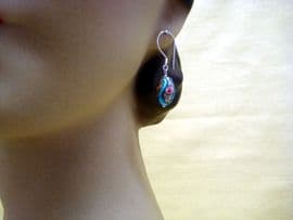 Antique Venetian Glass Slip Trailed Rose Bead Earrings on Silver Wires