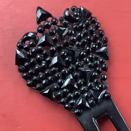 Antique Victorian Black French Jet  Topped Hair comb