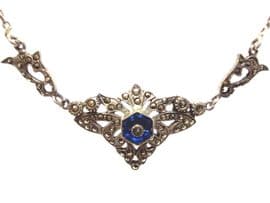 Art Deco 1930's  Silver, Blue Crystal and Marcasite Necklace (SOLD)