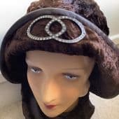 Art Deco Black Celluloid Sew-on Hat Decoration with Diamante - Circa 1915 - 1930