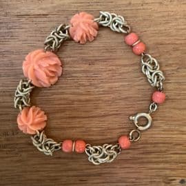 Art Deco Bracelet - Faux Coral Celluloid Roses