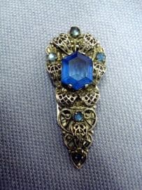 Art Deco Chrome Dress Clip with Blue Jewelled Stones (SOLD)