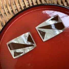 Art Deco French Celluloid Shoe Trims  Pearl Cream and Chocolate Brown marked Bte S.G.D.G