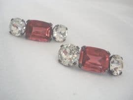Art Deco French Paste Shoe Trims with Pink and White Crystals