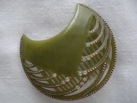 Art Deco Green Celluloid Haircomb with studding and diamante decoration(SOLD)