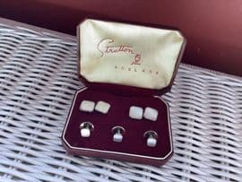Art Deco  Mother of Pearl and Rhodium Cufflinks & Matching Shirt Studs Set by Stratton