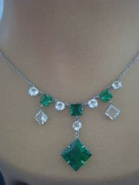 Art Deco Necklace - 1920s Green and White Crystal Necklace (Sold)