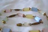 Art Deco Russian Cane Glass Bead Necklace with Decorative Gilt Metal Spacers