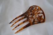 Art Nouveau Hair Comb in Imitation Horn - Floral Design (Sold)