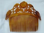Art Nouveau Horn Haircomb - Roses with Leaves - French circa 1890 -1900 (SOLD)