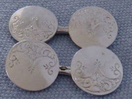 Art Nouveau White Plated Metal Cufflinks in New Gift Box (SOLD)