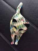 Attila Cat Brooch by Lea Stein Paris - Harlequin Cat Pin (SOLD)