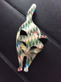 Attila Cat Brooch by Lea Stein Paris - Harlequin Cat Pin (SOLD)