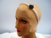 Baby Blue - Small Bohemian Filigree Brooch on New Silver Plaited Hair Band