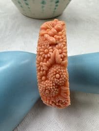Bangle Bracelet - Faux Coral Pale Pink Celluloid - 1930s - 1950s Floral