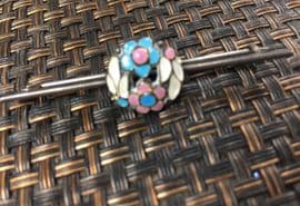 Bernard Instone Silver Bar Brooch with Floral Enamel Decoration - 1930s Pin