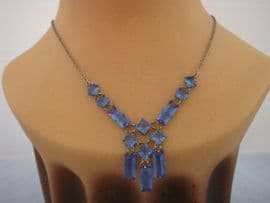 Blue Art Deco Necklace - Open Set Crystal Necklace from the 1920s - 1930s (SOLD)